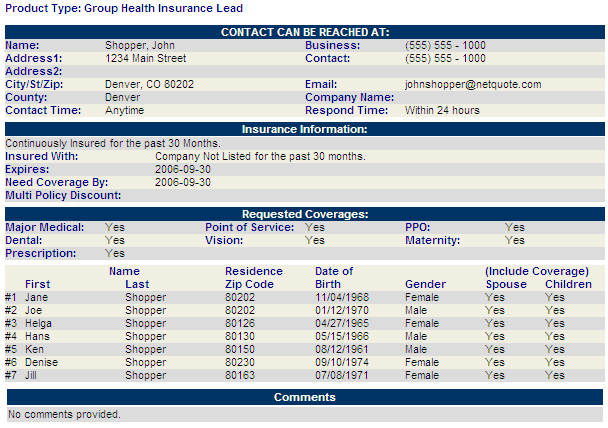 Sample Group Health Insurance Leads